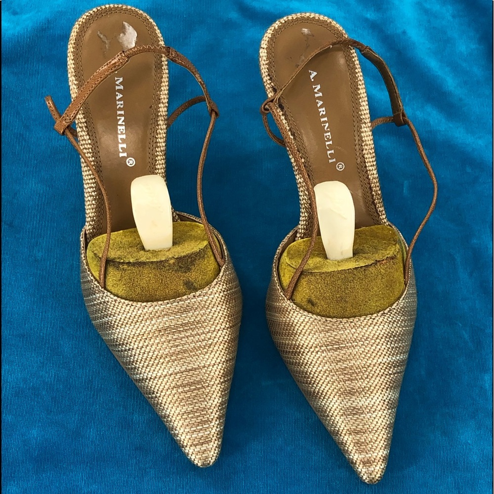 Gold A Marinelli Slip On Sling Backs Sz 7